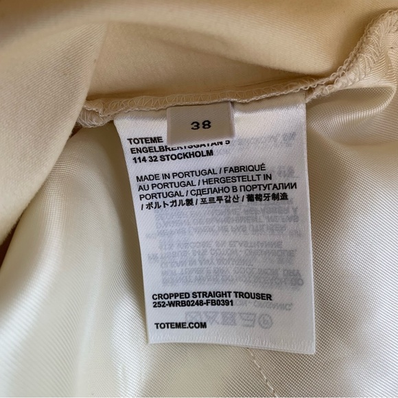 NWT Toteme Cropped Straight Trousers Satin Sheen Pants Ecru - Picture 13 of 16